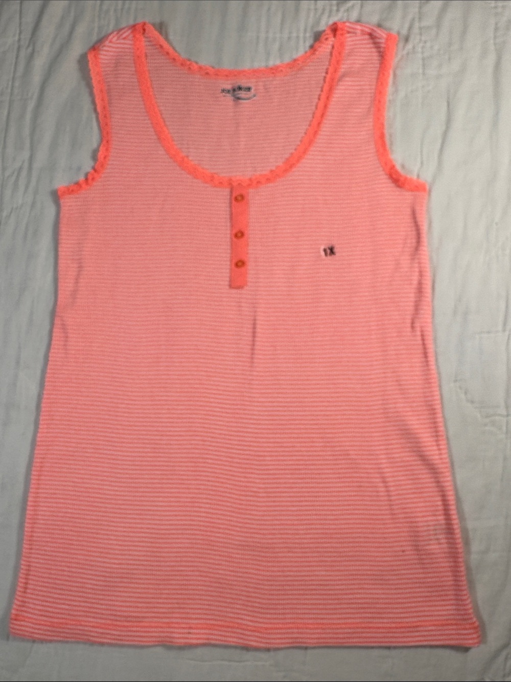 NWOT Joe Boxer Plus Size 1X Neon Coral Pink White Striped Lace Lined Henley Tank